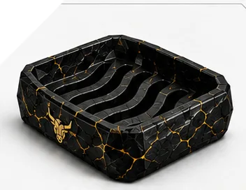 Genesis Soap Dish — matte black with gold veins